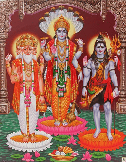 印度三相神, 左起 梵天、毗濕奴、濕婆